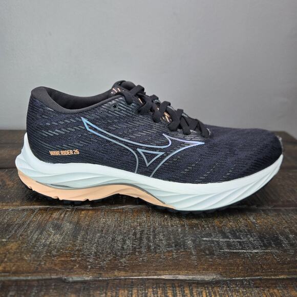 NEW Mizuno Wave Rider 26 Womens Size 6 Gym Running Shoes Black Blue - Picture 5 of 11
